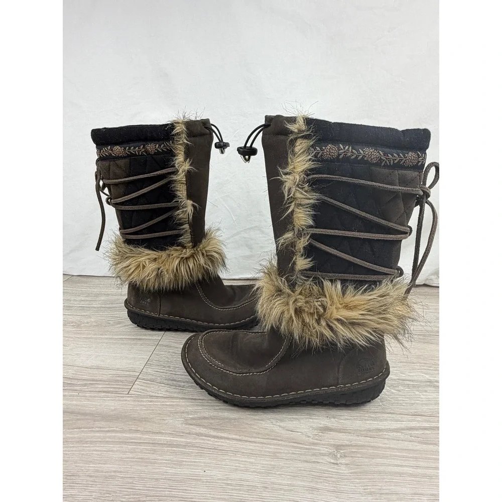 Sorel Sedna Brown Faux‎ Fur Thinsulate Winter Snow Boots Womens 7.5 NL1461-231